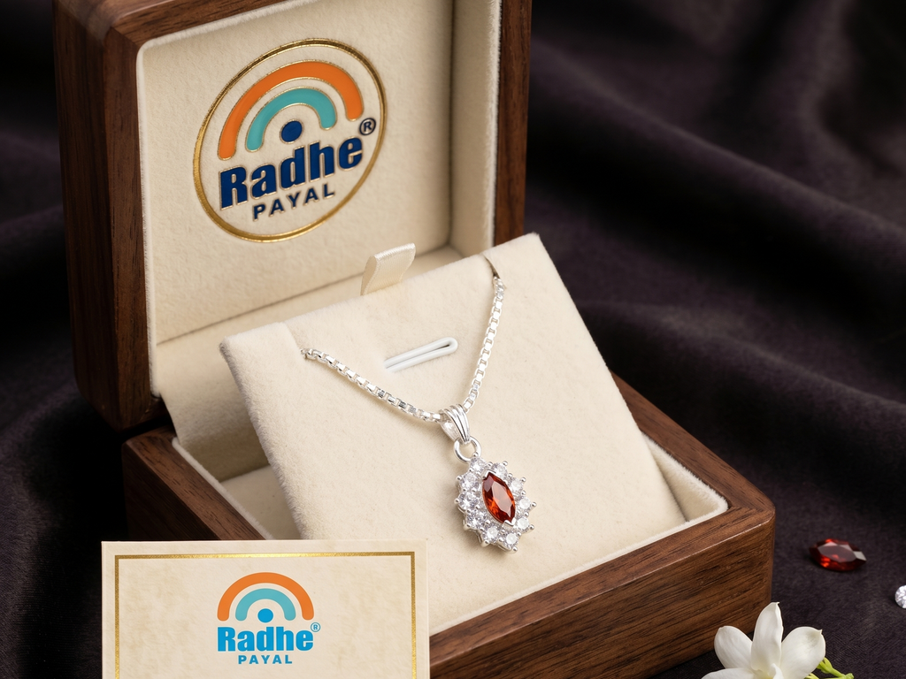 Luxury Oval Crystal Pendant Necklace | German Silver 0 Touch Silver Plated Jewellery