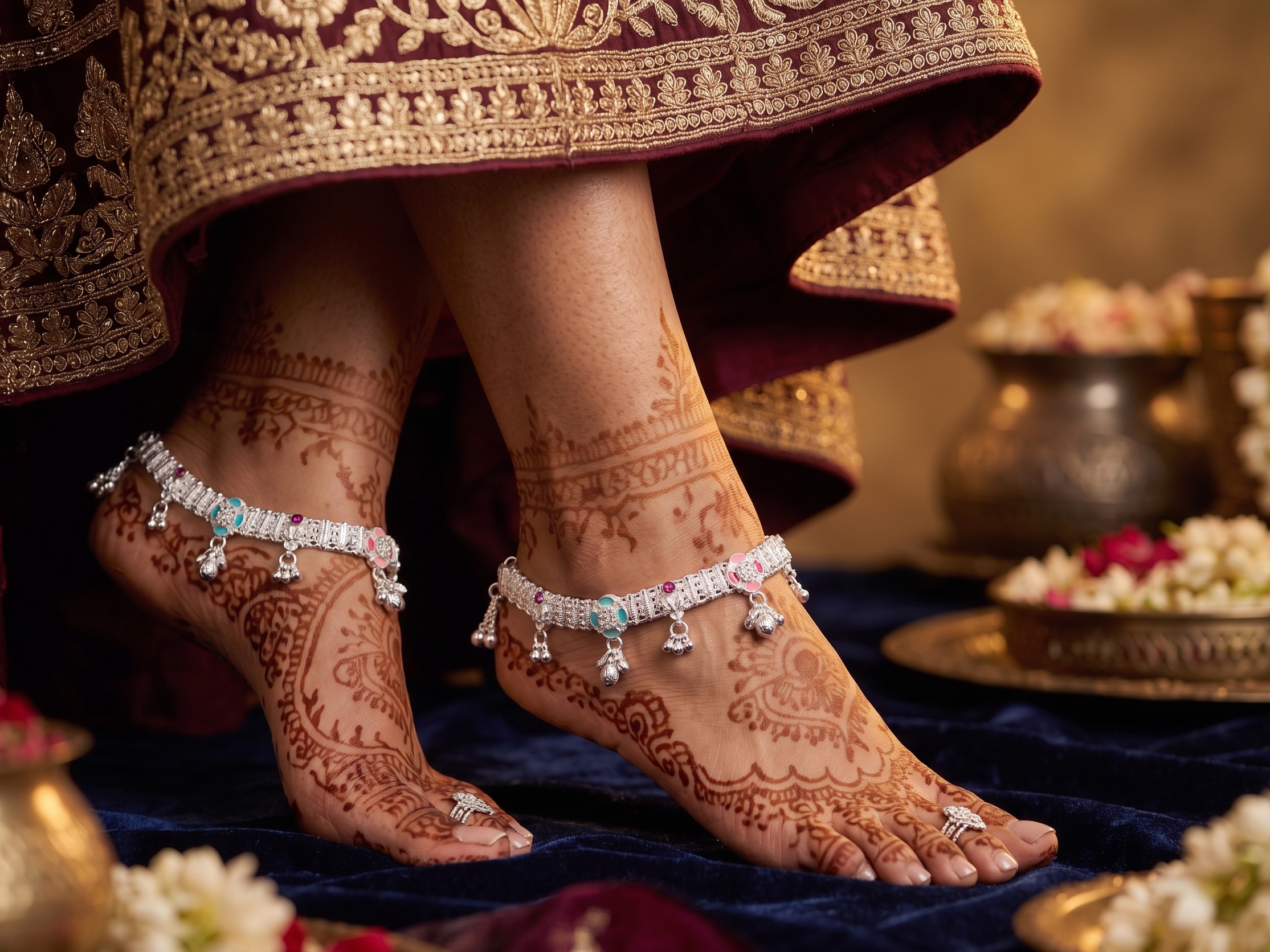 Elegant German Silver Fancy Payal | 0 Touch Silver Plated Artificial Anklet