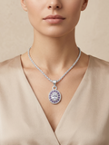 Luxury Oval Crystal Pendant Necklace | German Silver 0 Touch Silver Plated Jewellery
