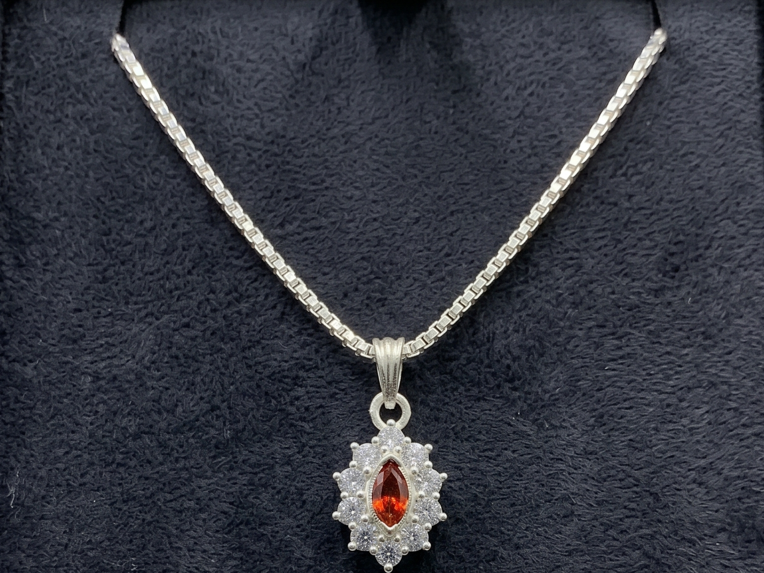 Luxury Oval Crystal Pendant Necklace | German Silver 0 Touch Silver Plated Jewellery