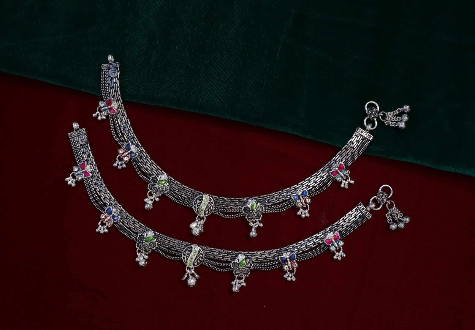 R OXO Silver Plated Traditional Payal for Women
