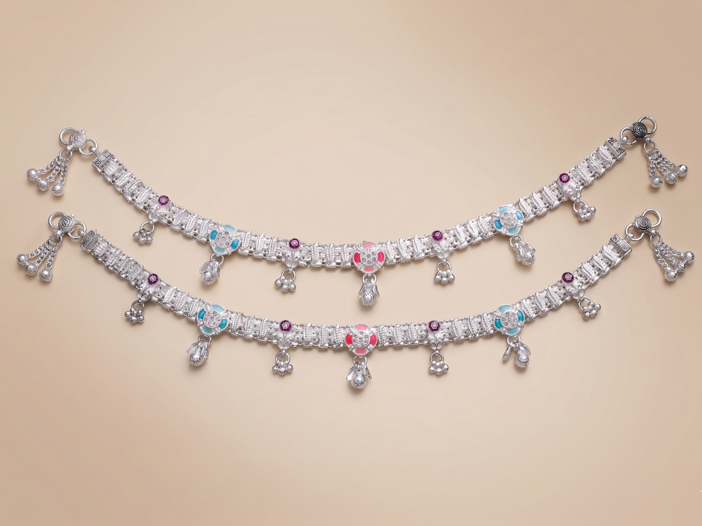 Elegant German Silver Fancy Payal | 0 Touch Silver Plated Artificial Anklet
