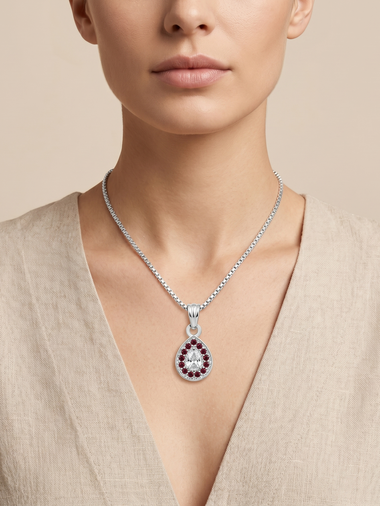 Luxury Oval Crystal Pendant Necklace | German Silver 0 Touch Silver Plated Jewellery