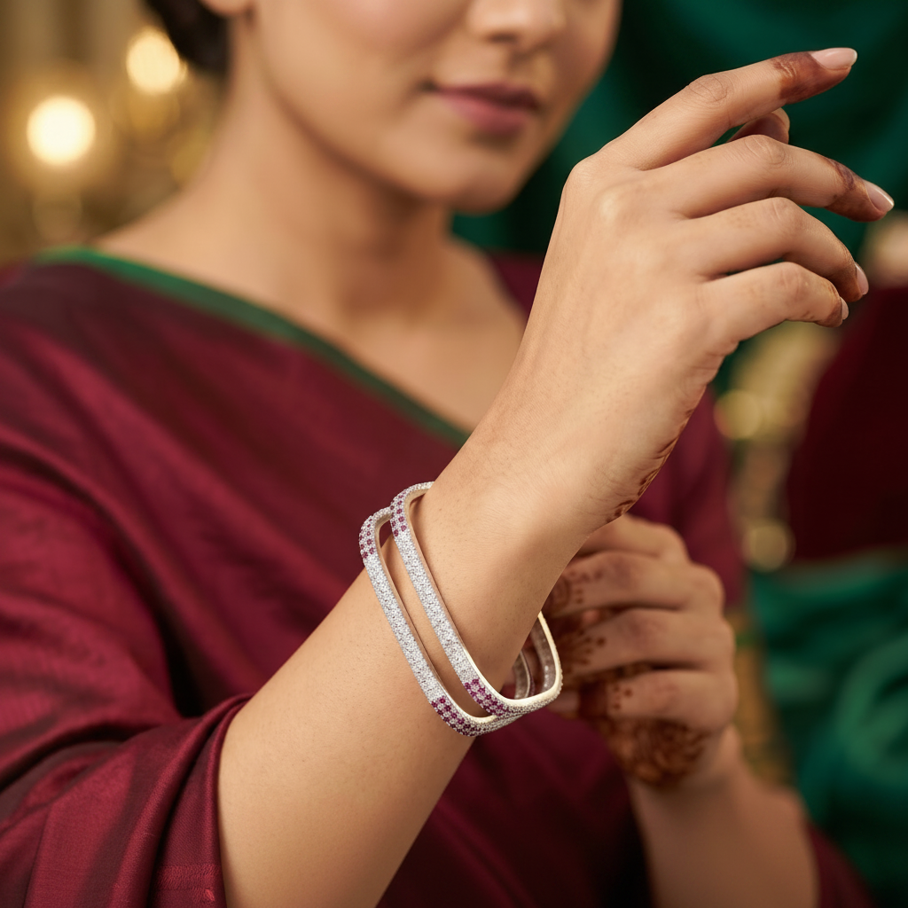 Designer German Silver Bangles for Women – Elegant Silver Plated Jewellery
