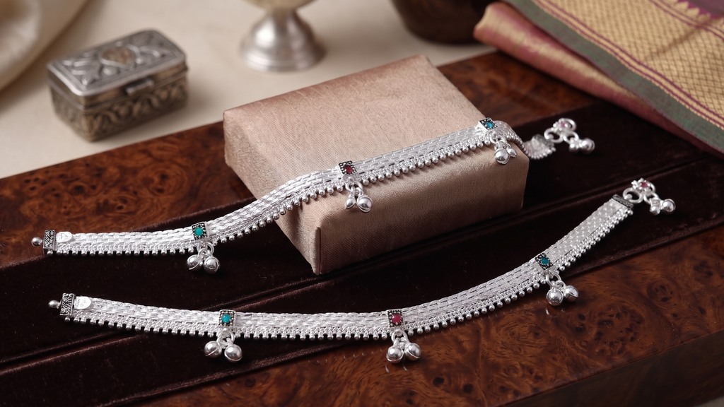 Premium German Silver Payal | 0 Touch Silver Plated Anklet for Women