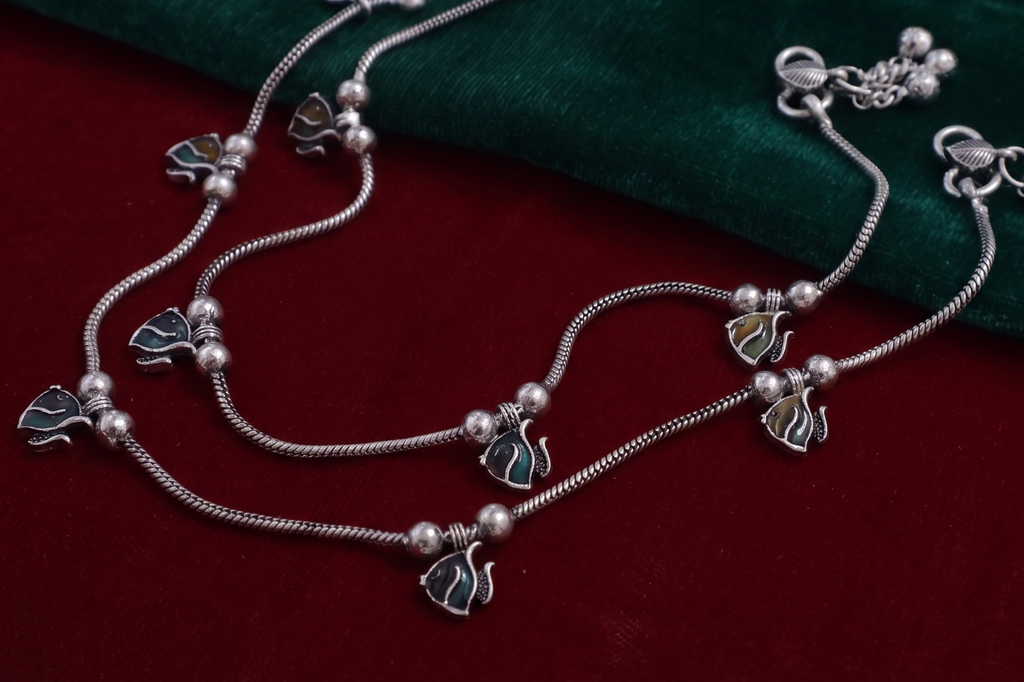 R Plus Ethnic Snake Pattern Anklets - Premium German Silver Payal for Women and Girls