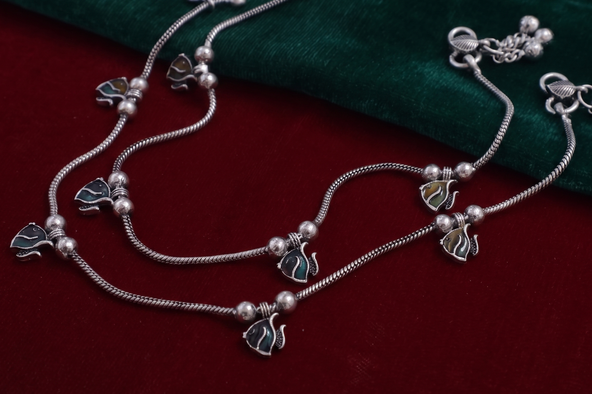 R Plus Ethnic Snake Pattern Anklets - Premium German Silver Payal for Women and Girls