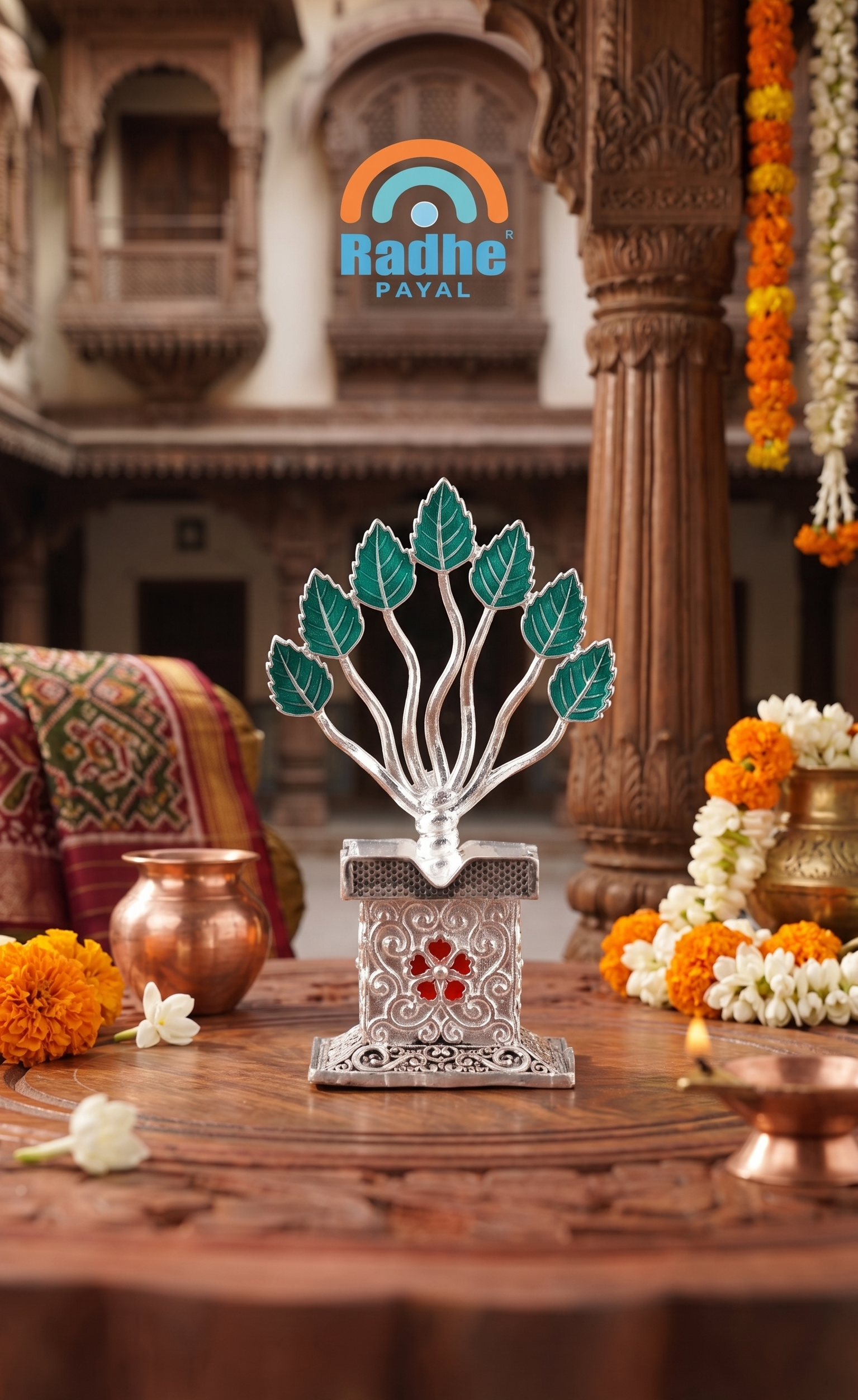 Radhe Payal Silver Plated Tulsi Kyari (Holy Basil)