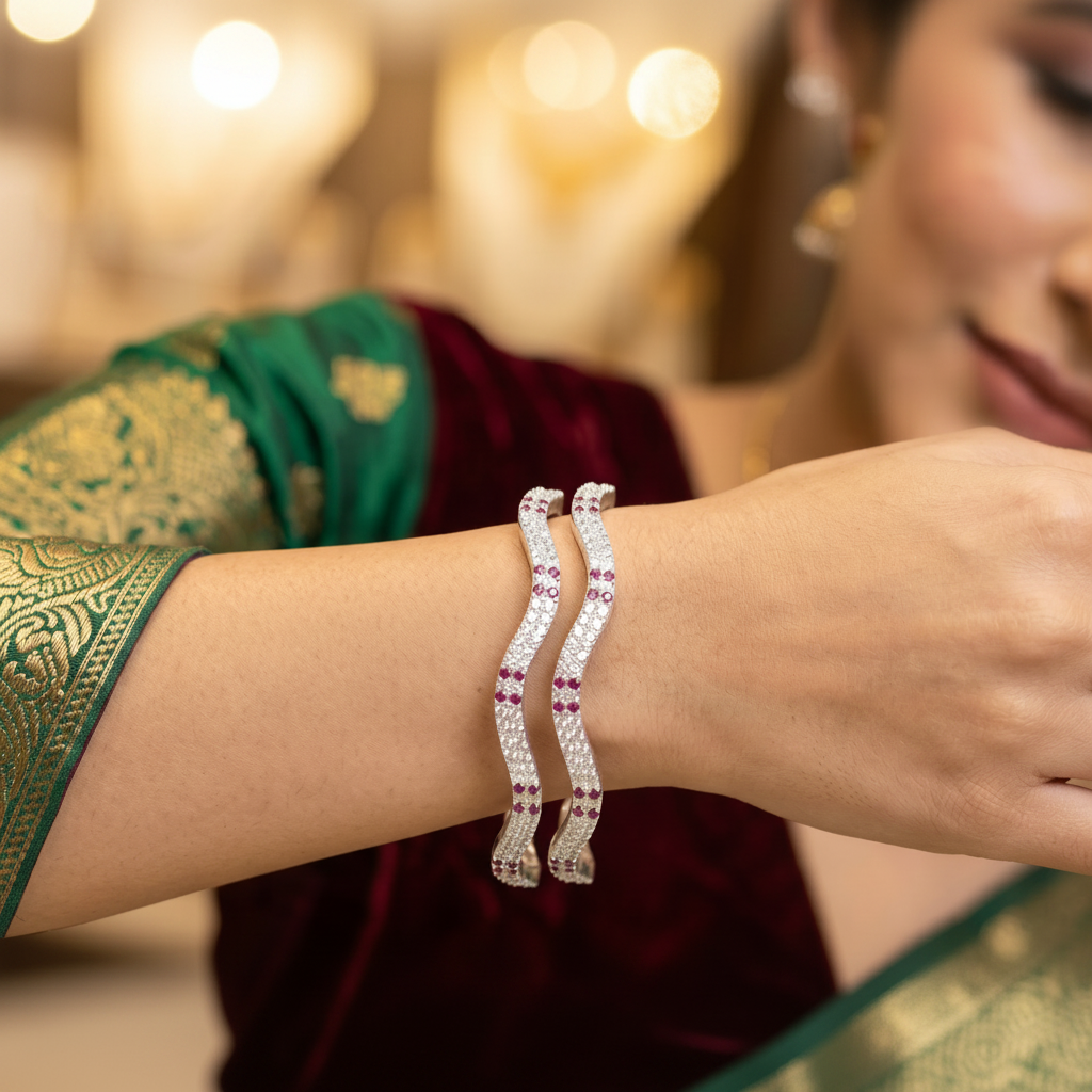 Designer German Silver Bangles for Women – Elegant Silver Plated Jewellery