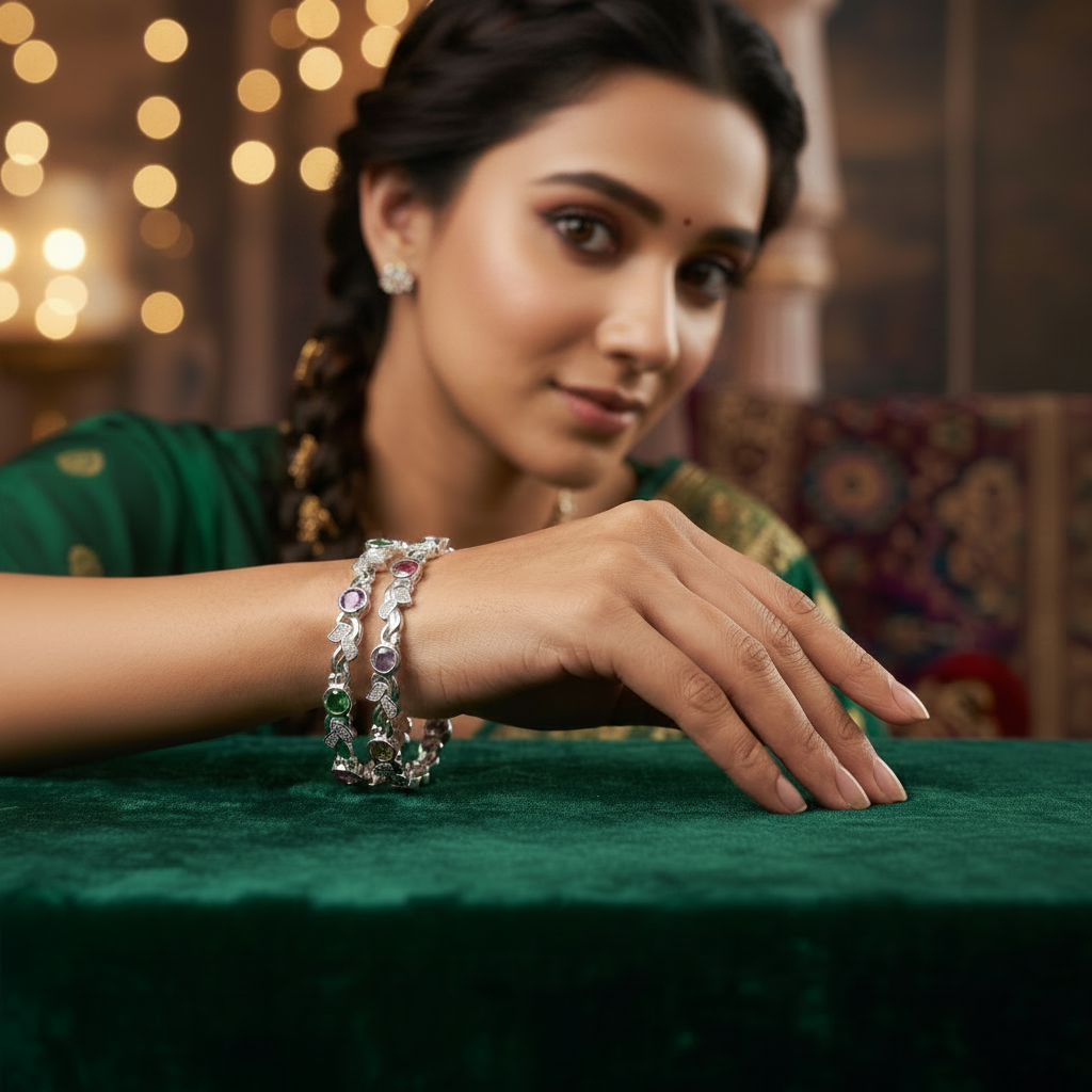 Designer German Silver Bangles for Women – Elegant Silver Plated Jewellery