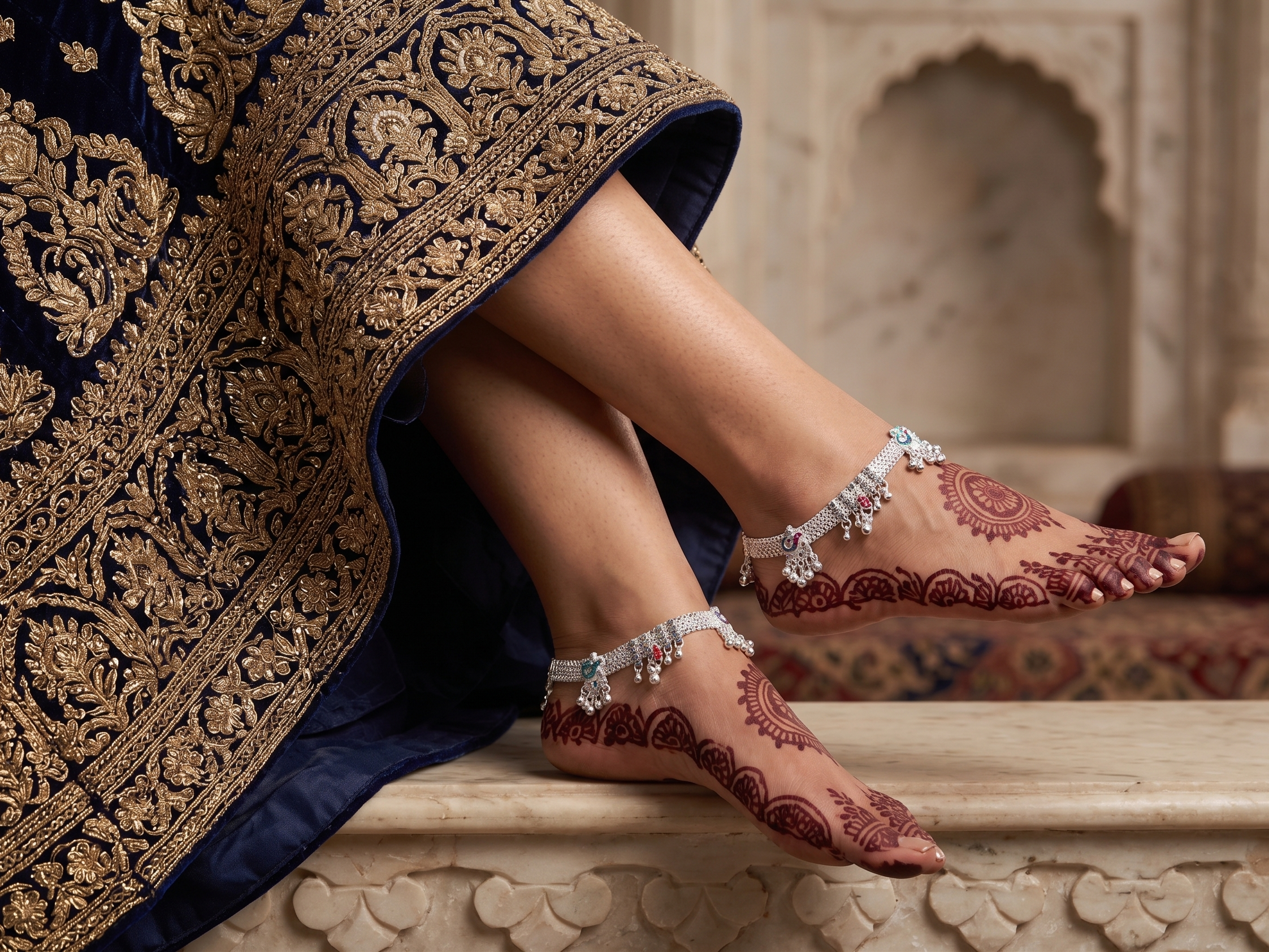 Elegant German Silver Fancy Payal | 0 Touch Silver Plated Artificial Anklet