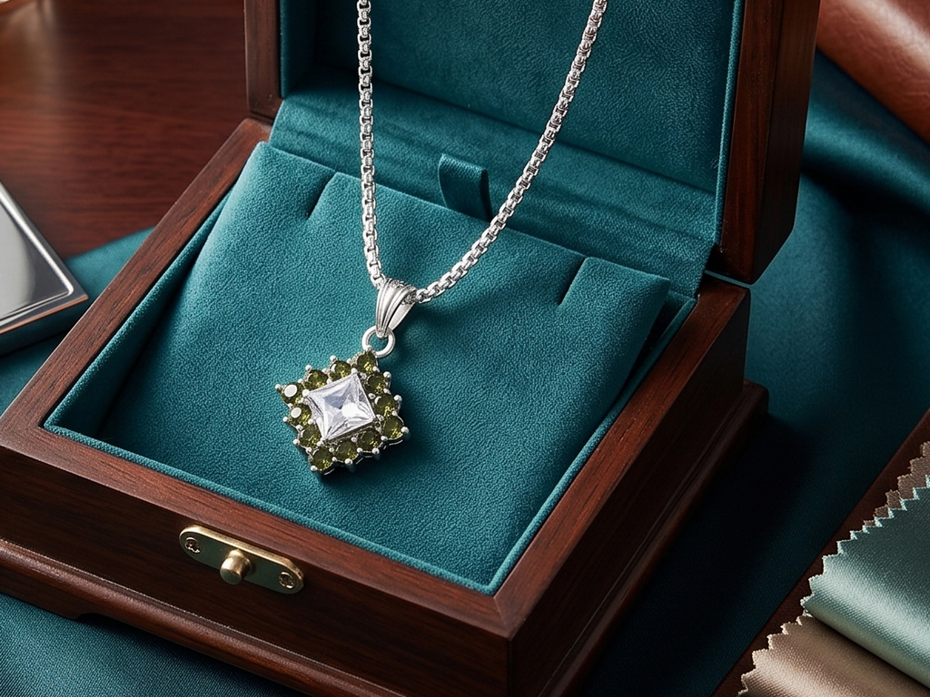 Luxury Oval Crystal Pendant Necklace | German Silver 0 Touch Silver Plated Jewellery