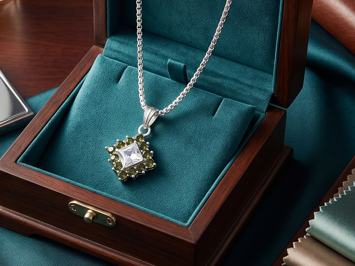 Luxury Oval Crystal Pendant Necklace | German Silver 0 Touch Silver Plated Jewellery