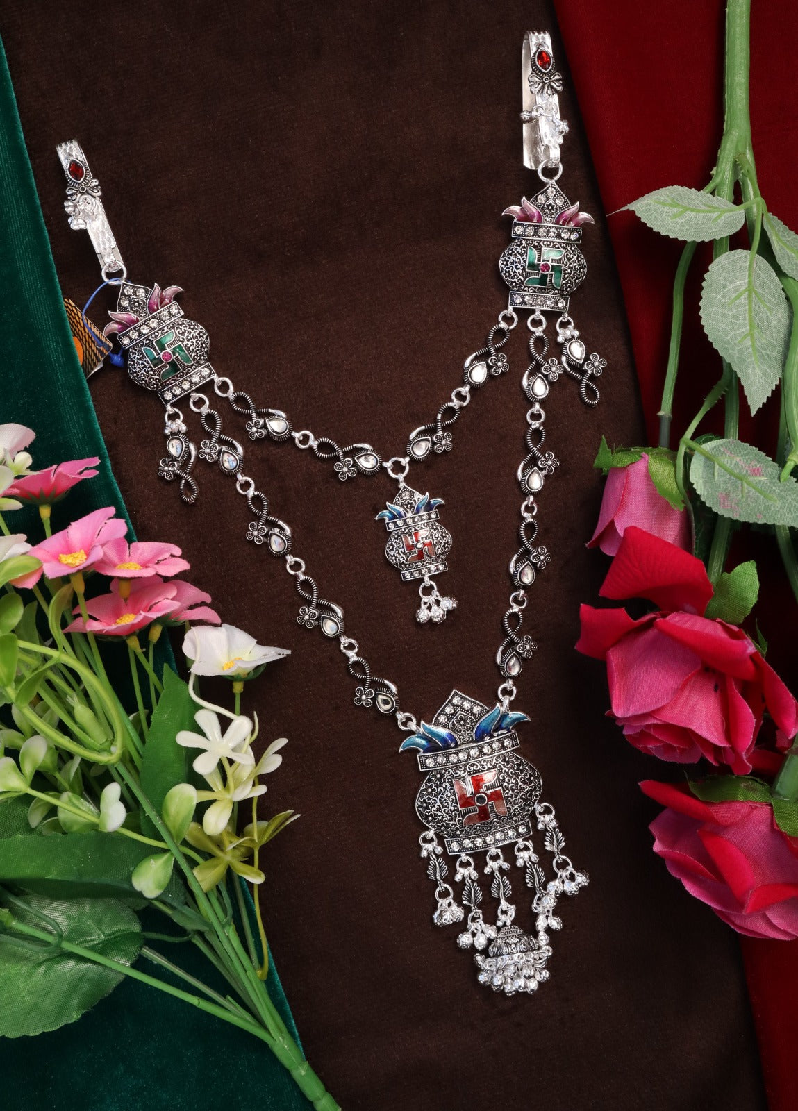 SP Kandora German Silver Traditional Necklace | 0 Touch Silver Plated Jewellery for Women