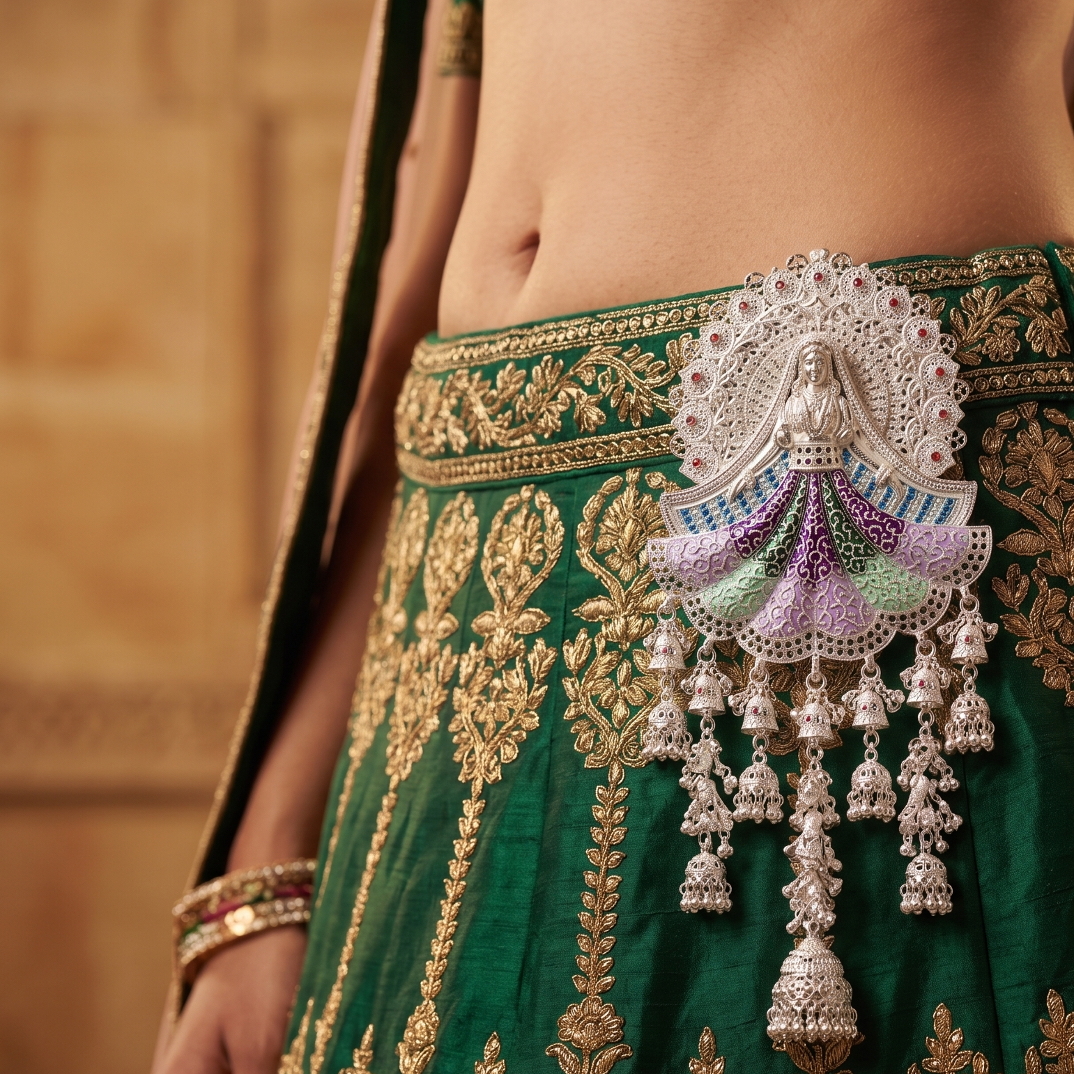 Royal Bride Meenakari Kandora with Tiered Bell Tassels by Radhe Payal