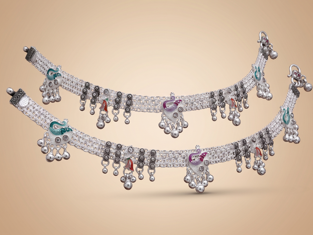 Elegant German Silver Fancy Payal | 0 Touch Silver Plated Artificial Anklet