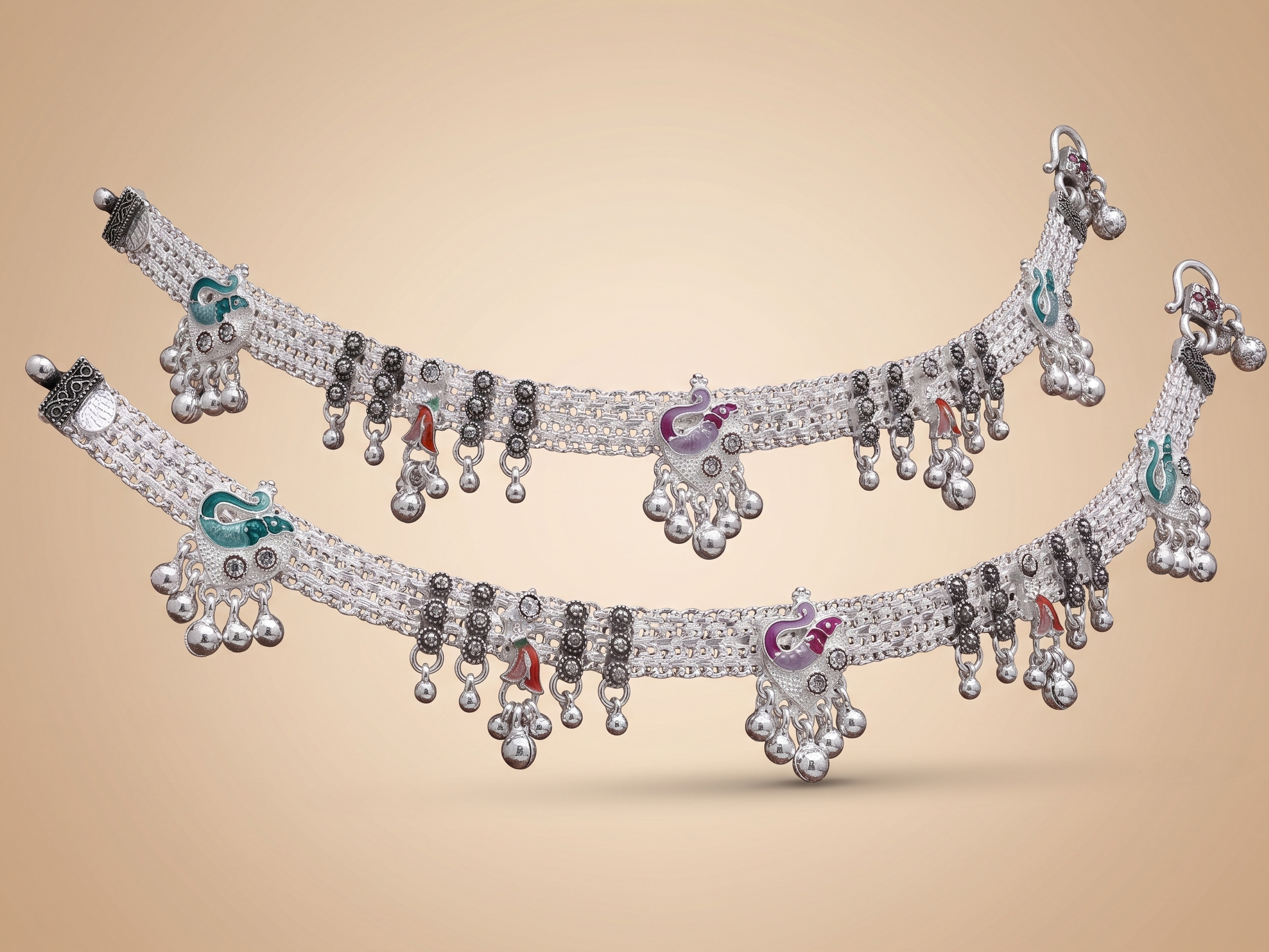 Elegant German Silver Fancy Payal | 0 Touch Silver Plated Artificial Anklet