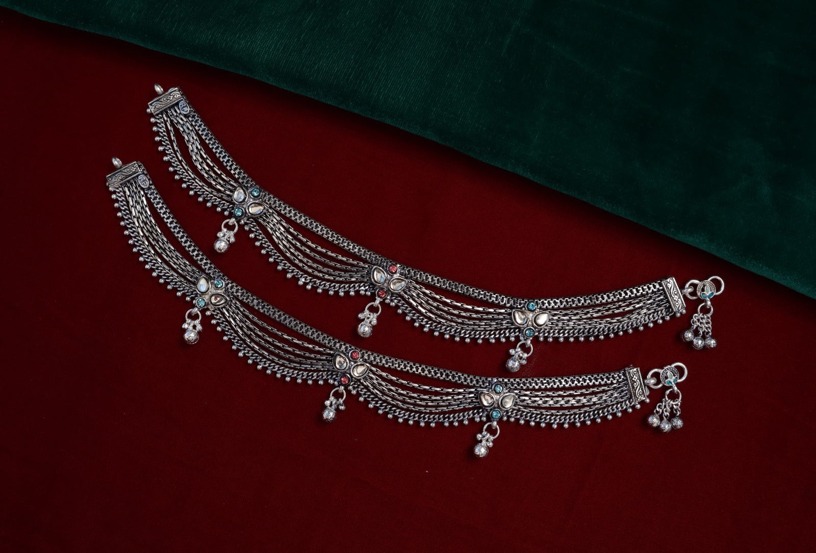 R OXO Silver Plated Traditional Payal for Women