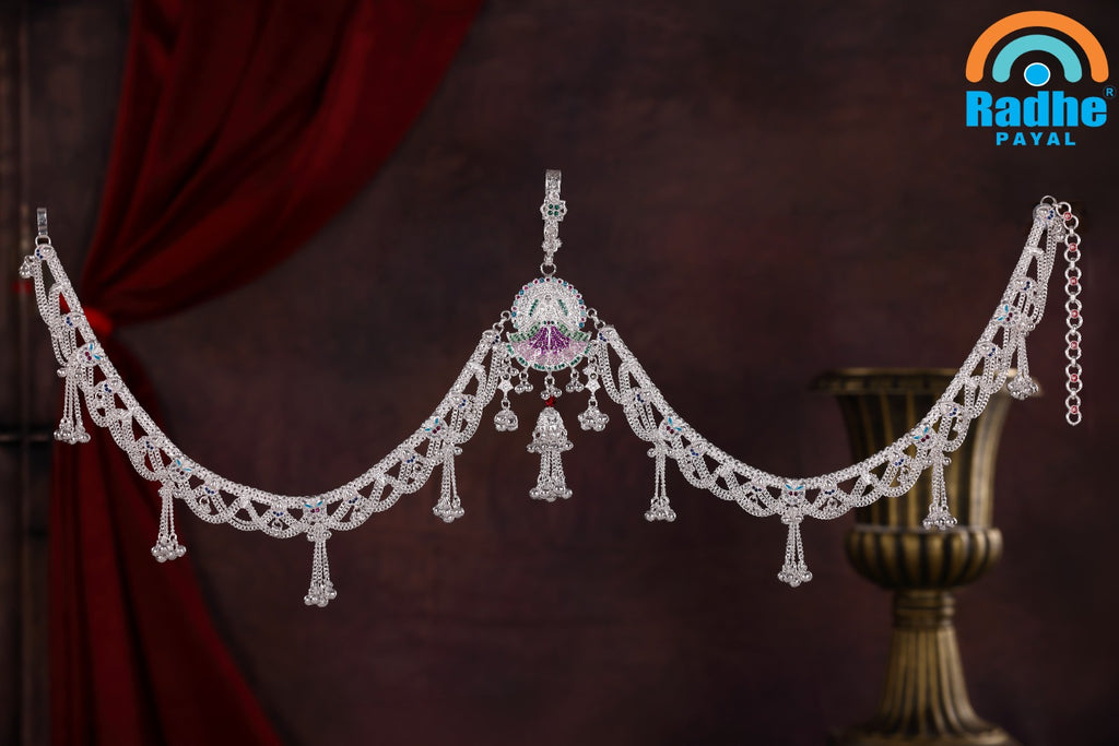 Meenakari Bridal Kamarband with Scalloped Mesh Chain by Radhe Payal