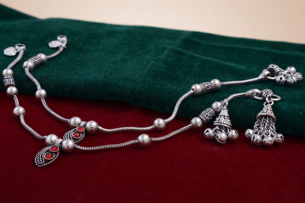 R Plus Ethnic Snake Pattern Anklets - Premium German Silver Payal for Women and Girls