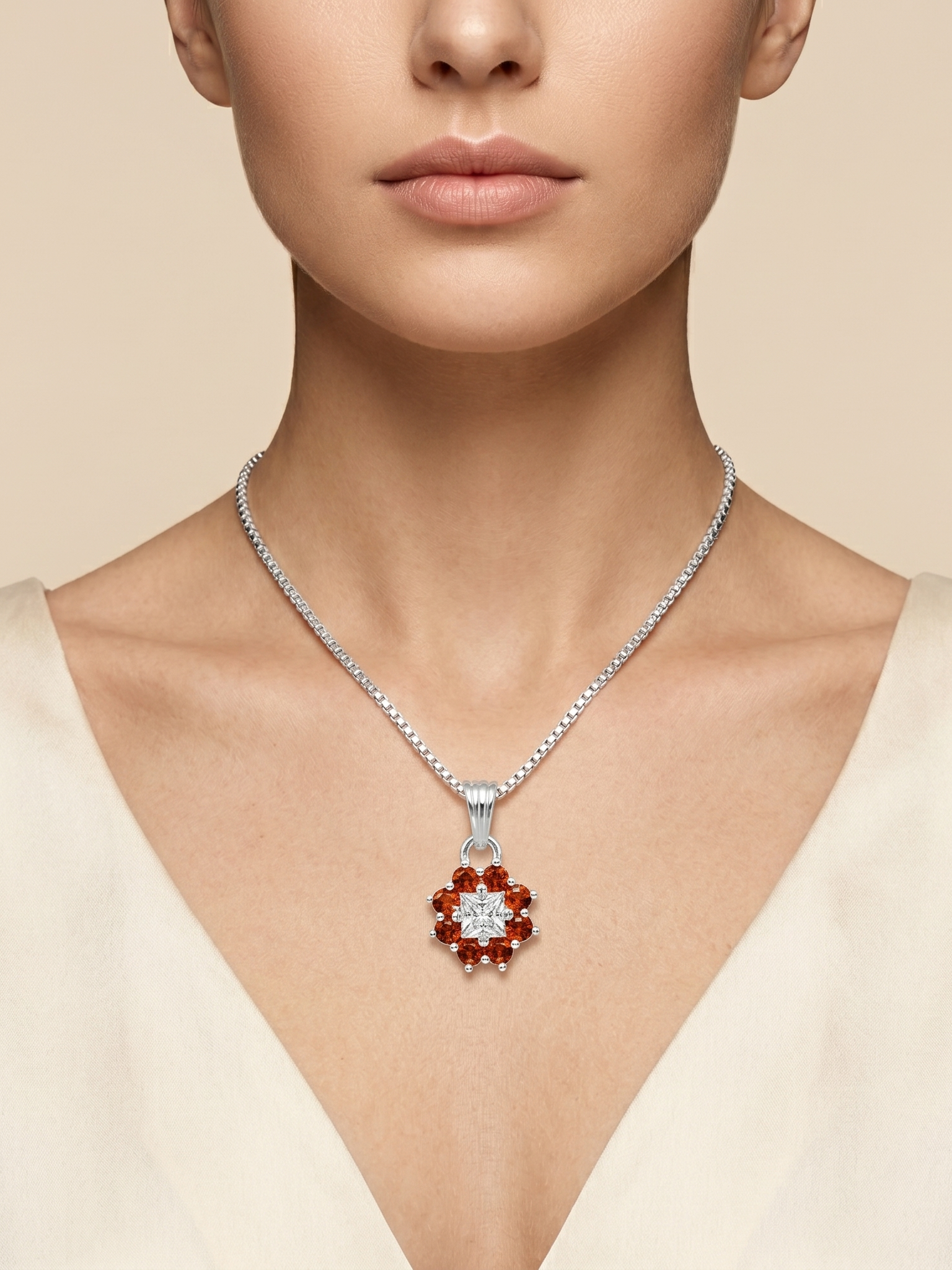 Premium German Silver Floral Pendant Necklace