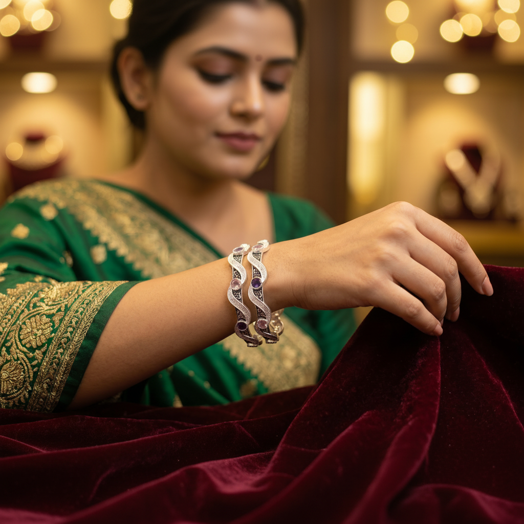 Designer German Silver Bangles for Women – Elegant Silver Plated Jewellery