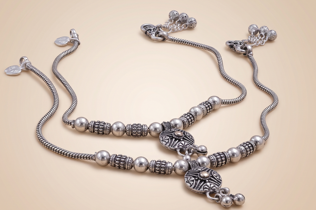 R Plus Ethnic Snake Pattern Anklets - Premium German Silver Payal for Women and Girls