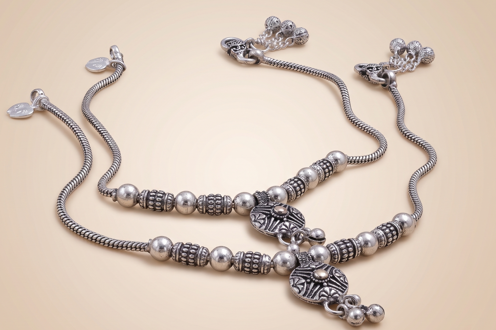 R Plus Ethnic Snake Pattern Anklets - Premium German Silver Payal for Women and Girls