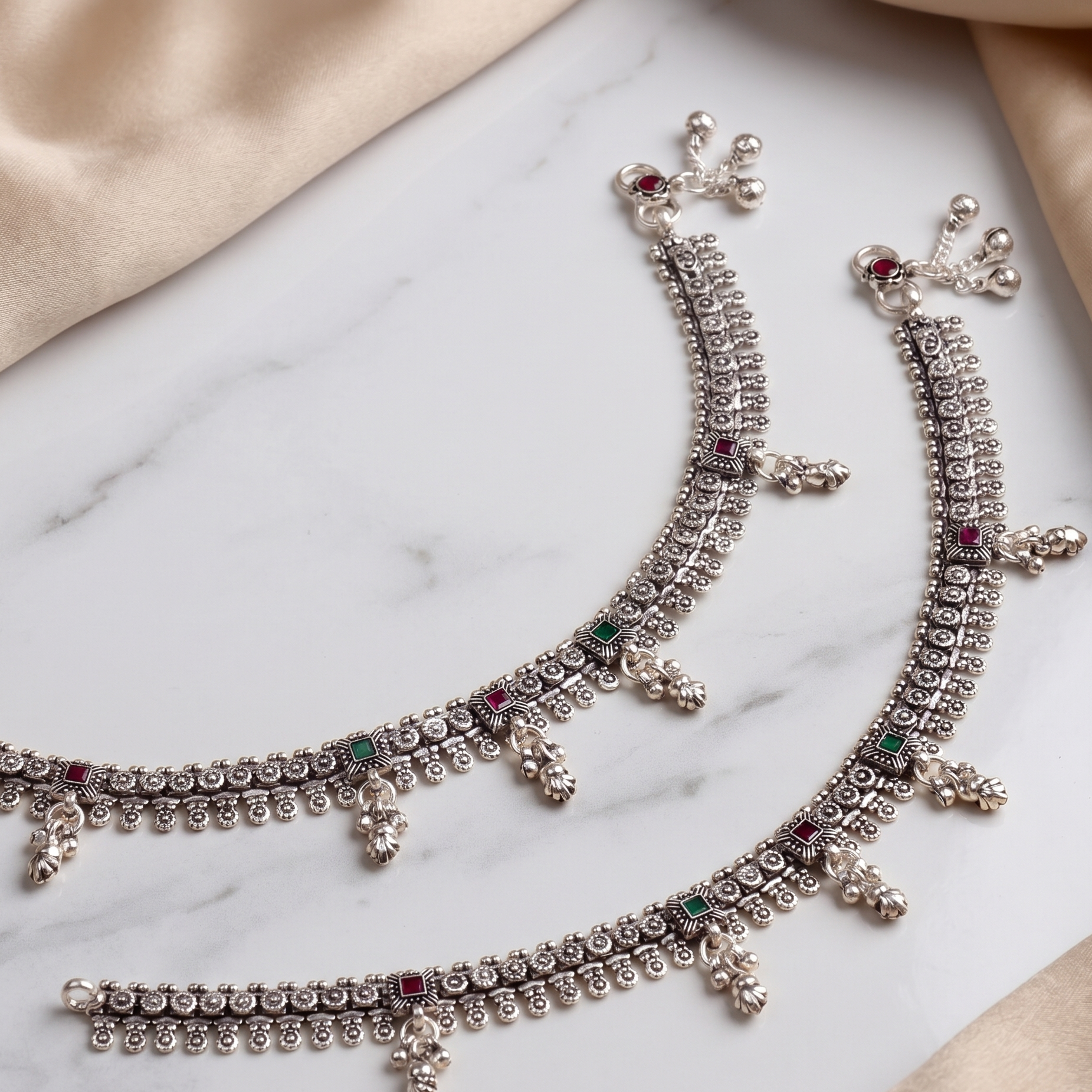 Antique Tribal Heritage Payal with Ruby & Emerald Accents by Radhe Payal