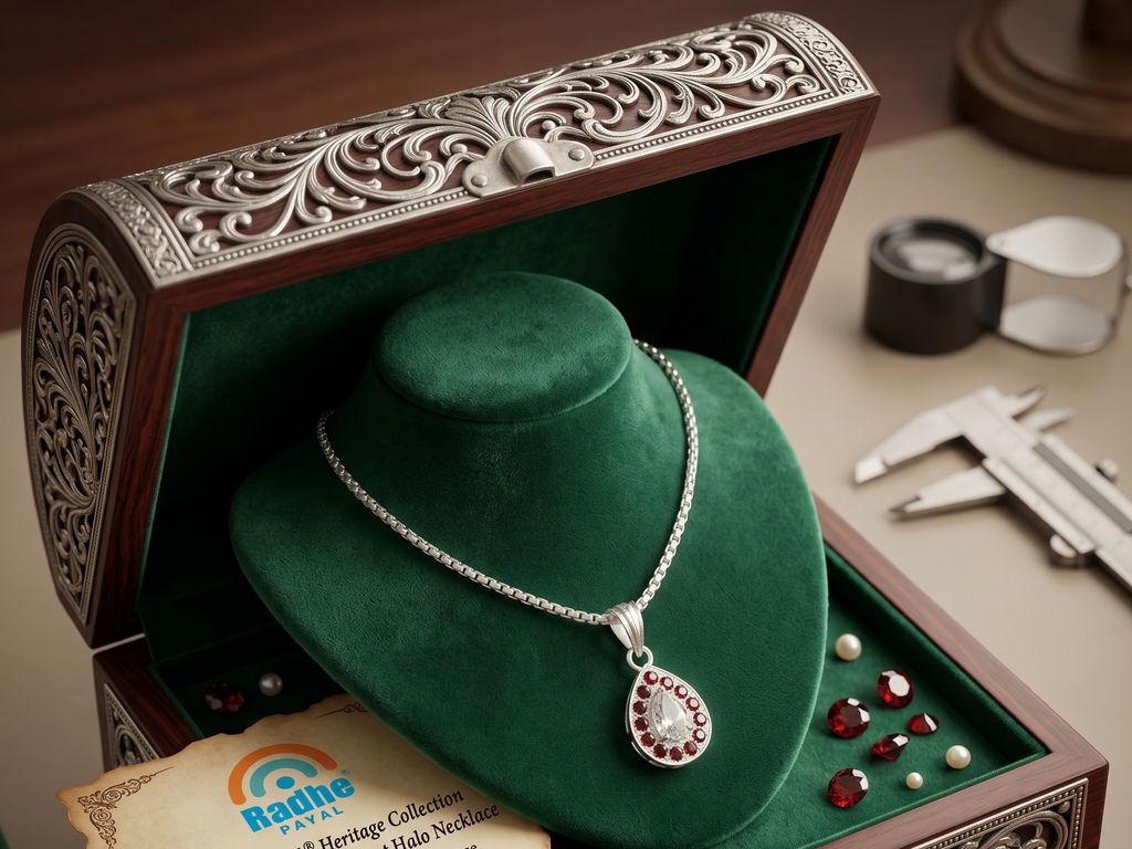 Luxury Oval Crystal Pendant Necklace | German Silver 0 Touch Silver Plated Jewellery