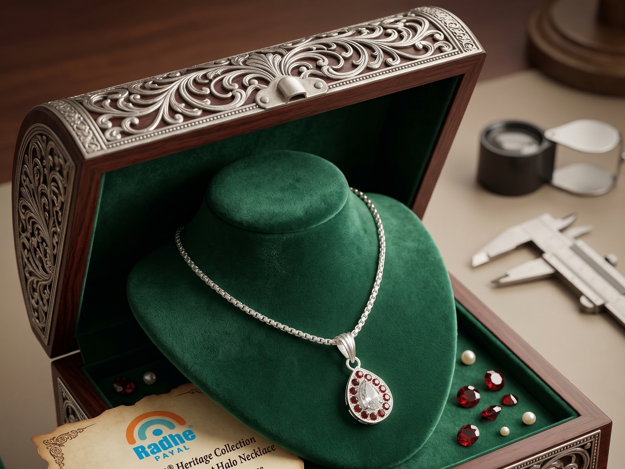 Luxury Oval Crystal Pendant Necklace | German Silver 0 Touch Silver Plated Jewellery