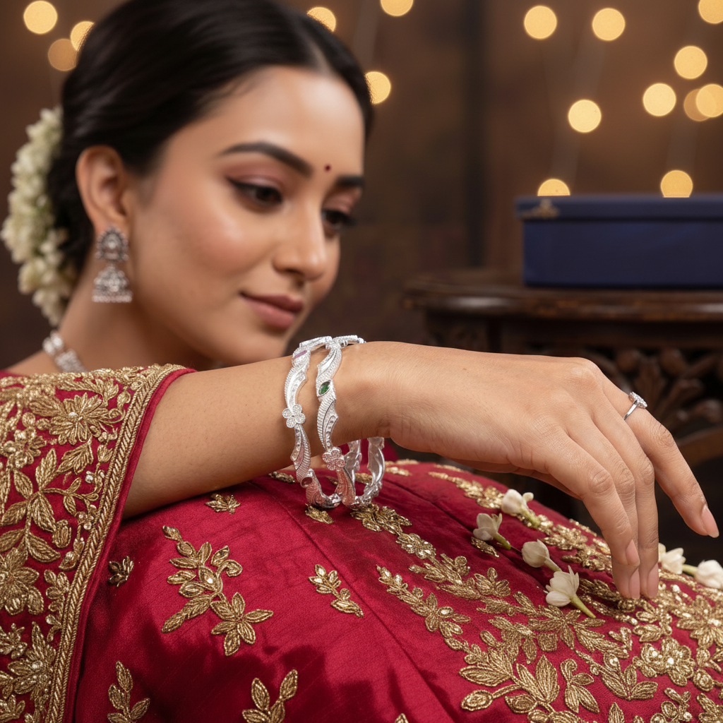 Designer German Silver Bangles for Women – Elegant Silver Plated Jewellery