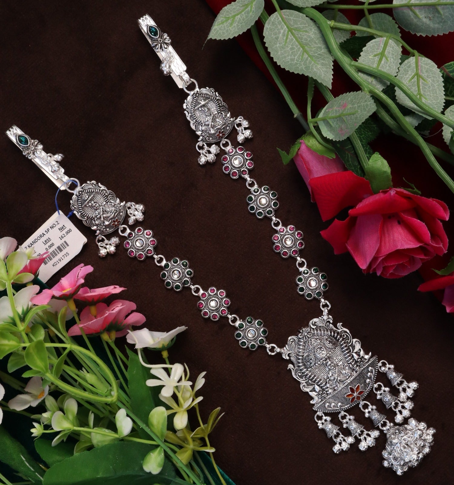 SP Kandora German Silver Traditional Necklace | 0 Touch Silver Plated Jewellery for Women