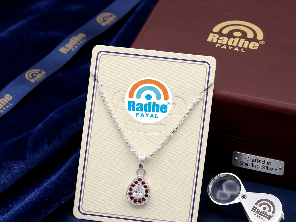 Luxury Oval Crystal Pendant Necklace | German Silver 0 Touch Silver Plated Jewellery