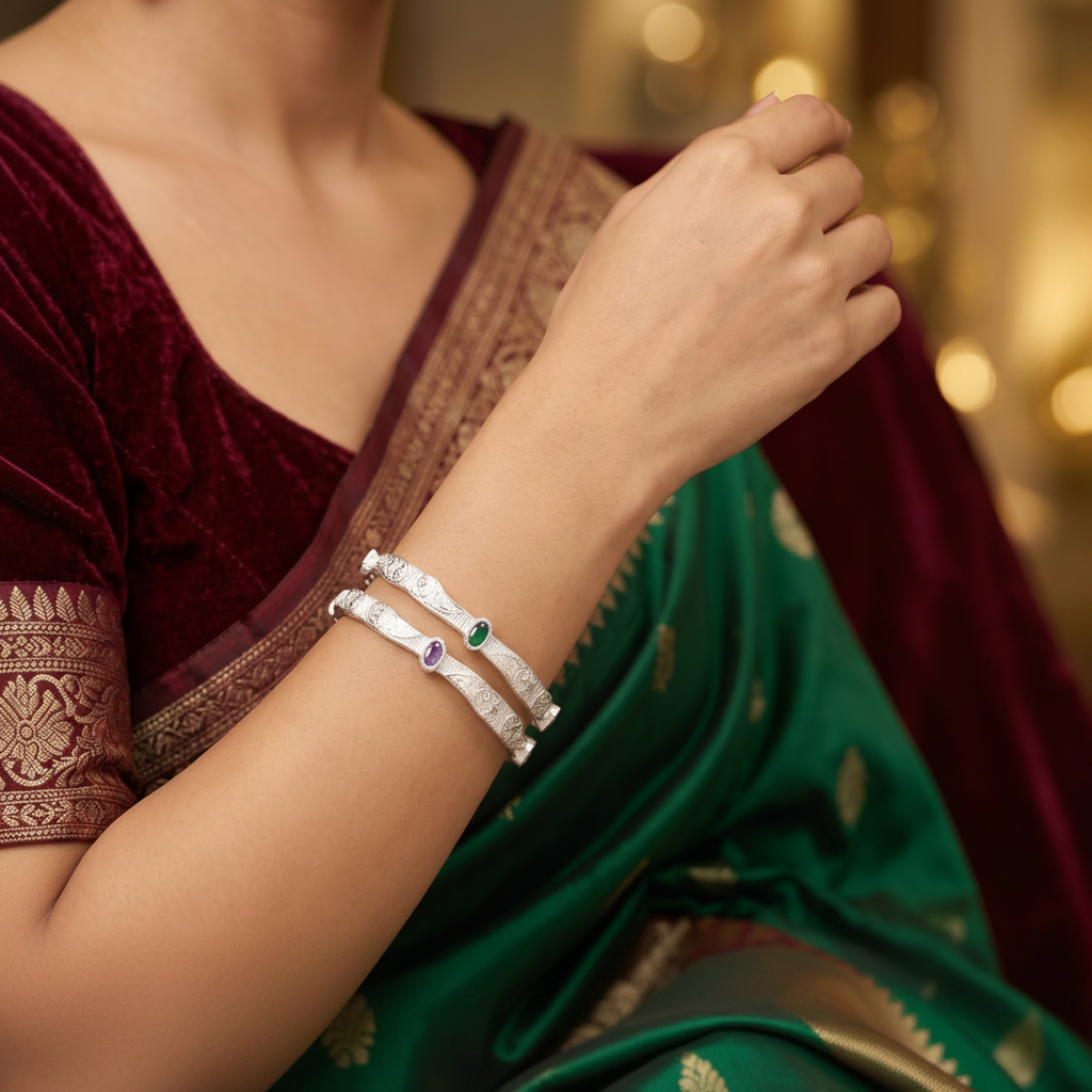Designer German Silver Bangles for Women – Elegant Silver Plated Jewellery