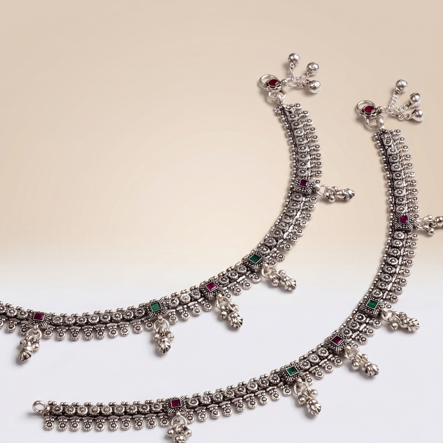 Antique Tribal Heritage Payal with Ruby & Emerald Accents by Radhe Payal