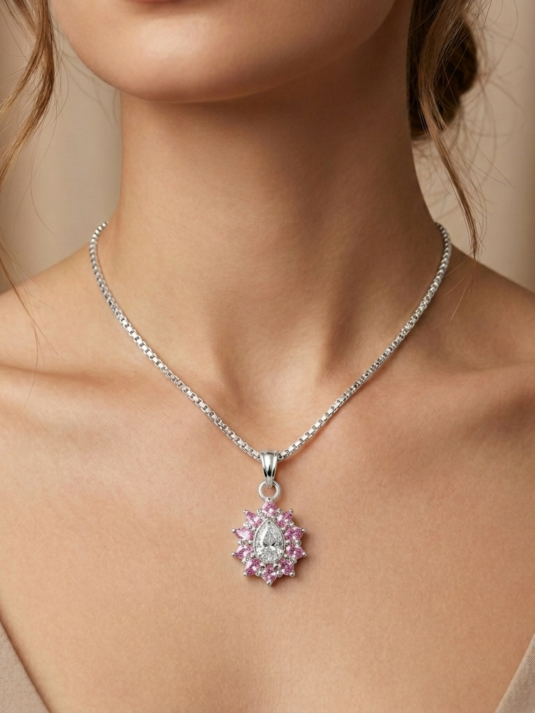 Premium German Silver Floral Pendant Necklace