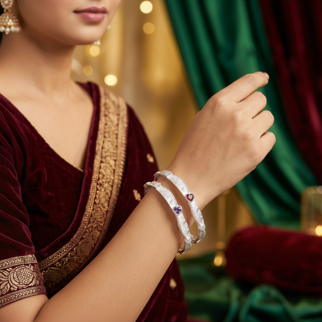 Designer German Silver Bangles for Women – Elegant Silver Plated Jewellery