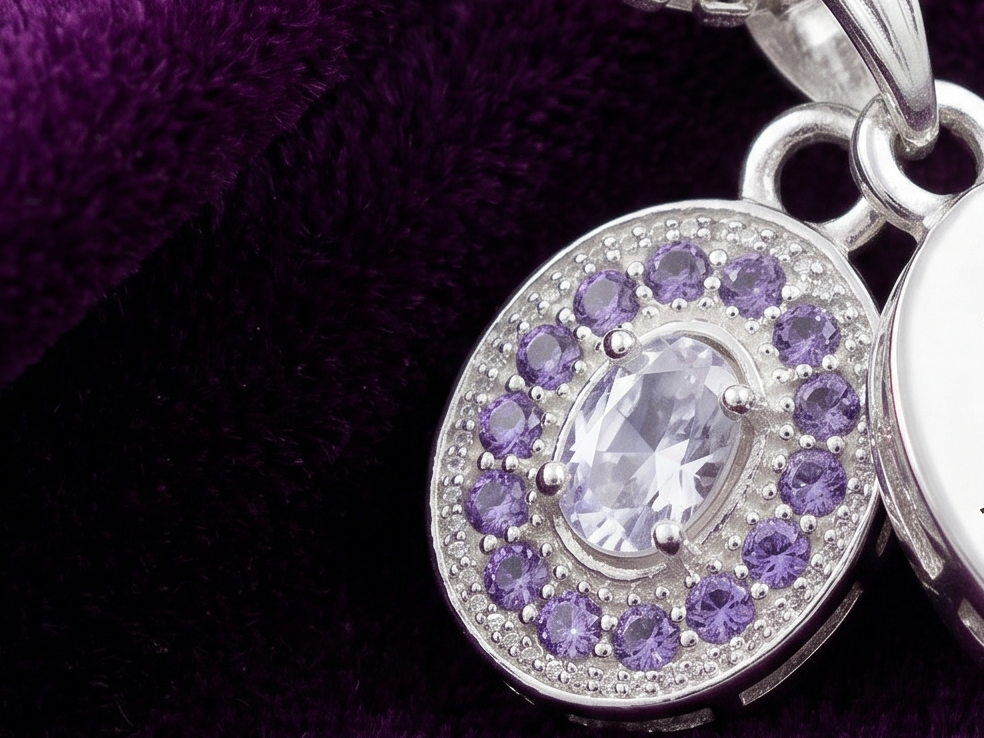 Luxury Oval Crystal Pendant Necklace | German Silver 0 Touch Silver Plated Jewellery
