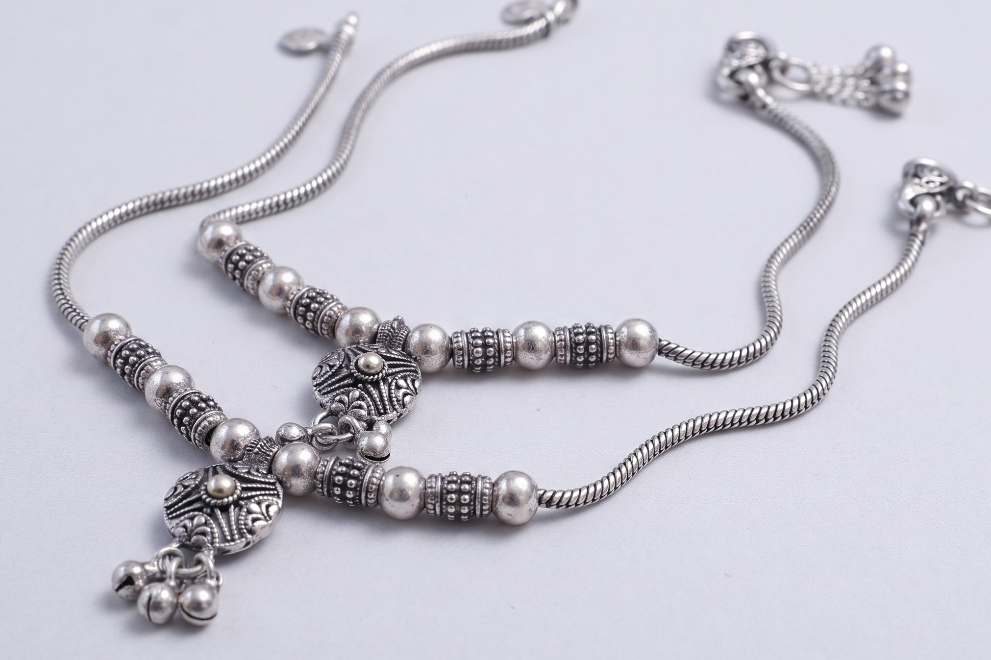 R Plus Ethnic Snake Pattern Anklets - Premium German Silver Payal for Women and Girls