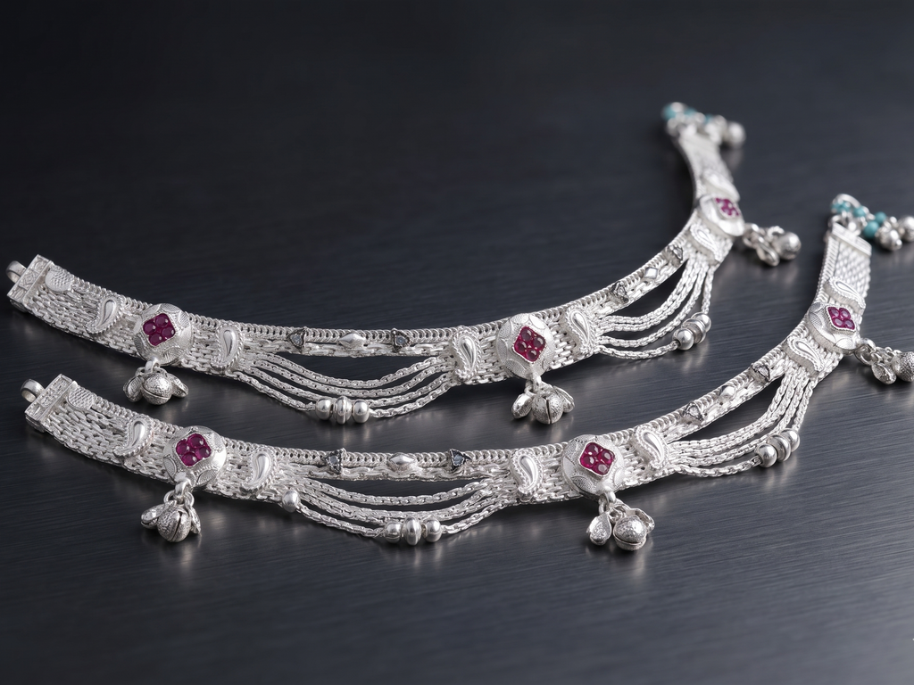 Elegant German Silver Fancy Payal | 0 Touch Silver Plated Artificial Anklet