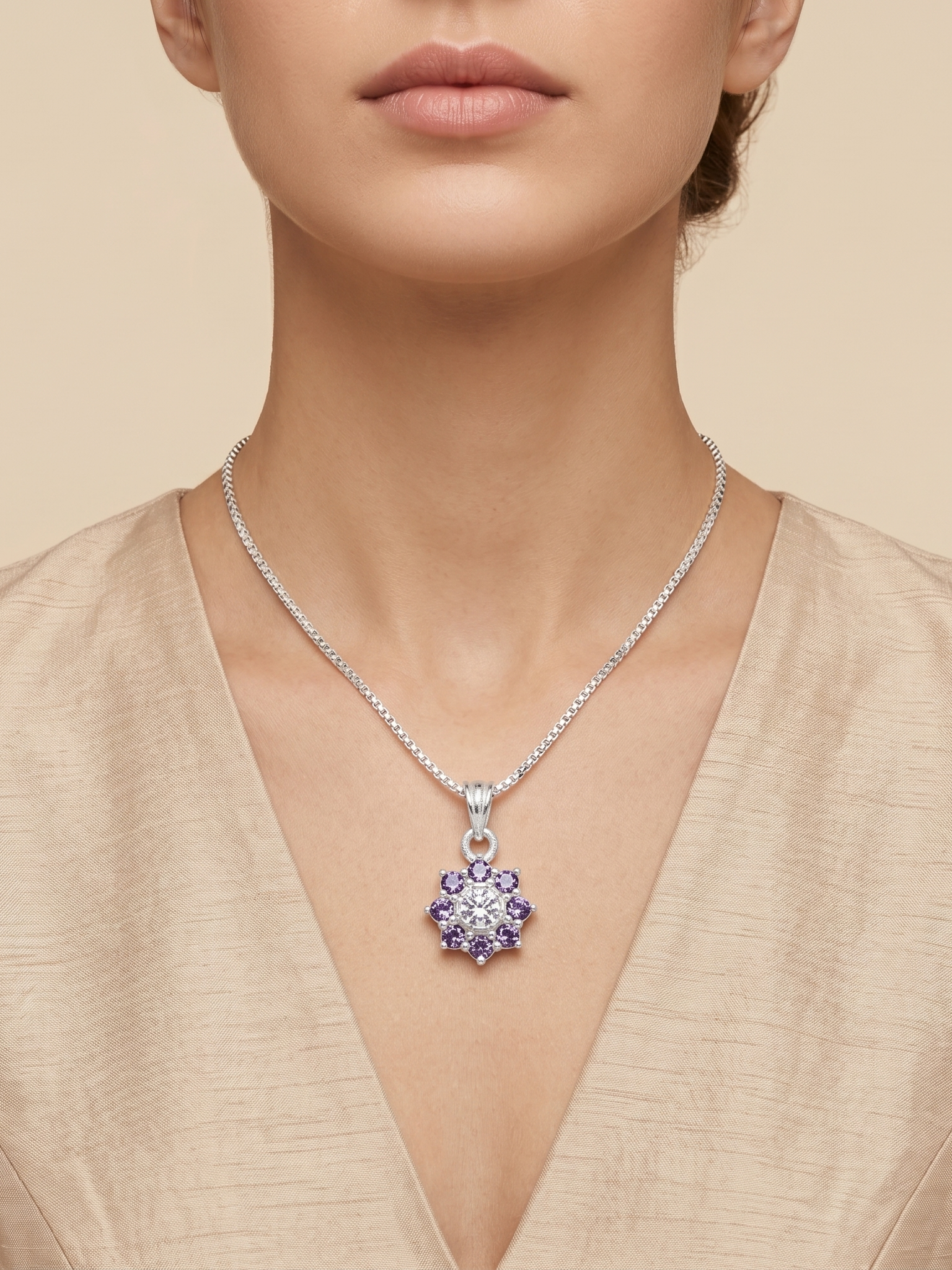 Premium German Silver Floral Pendant Necklace