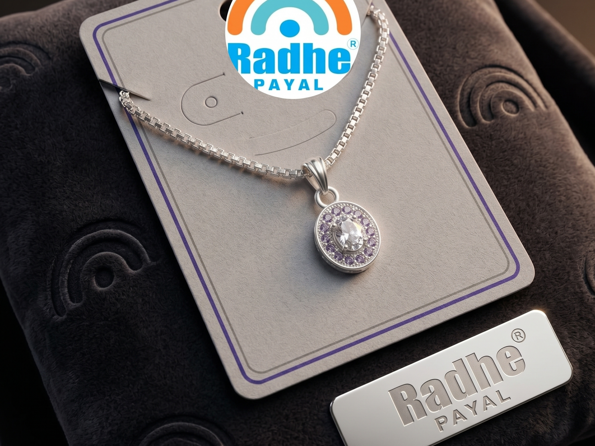 Luxury Oval Crystal Pendant Necklace | German Silver 0 Touch Silver Plated Jewellery