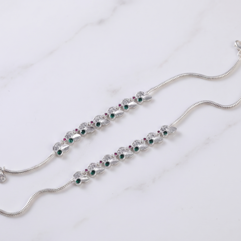 Verdant Leaf Emerald-Tone Fashion Payal by Radhe Payal