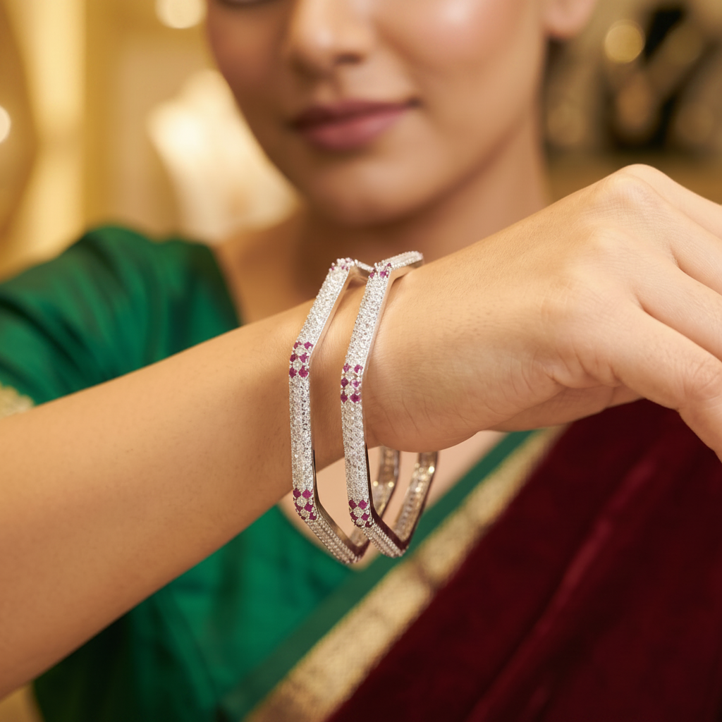 Designer German Silver Bangles for Women – Elegant Silver Plated Jewellery