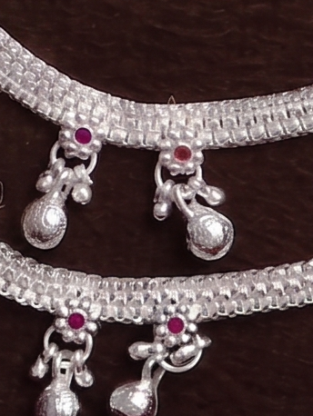 Premium German Silver Payal with Color Stone Work | Silver Plated Designer Anklet for Women & Girls