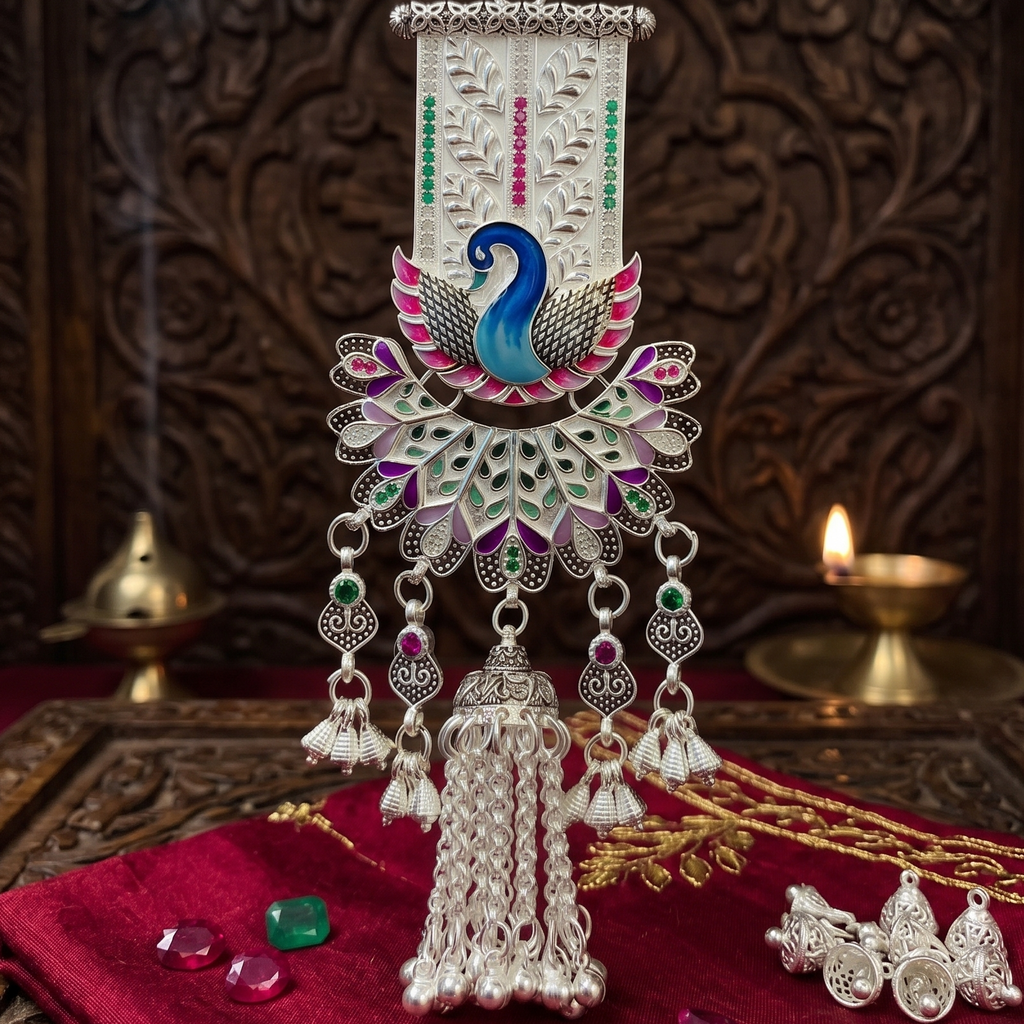 Traditional Peacock Art Jewellery with Premium German Silver Finish