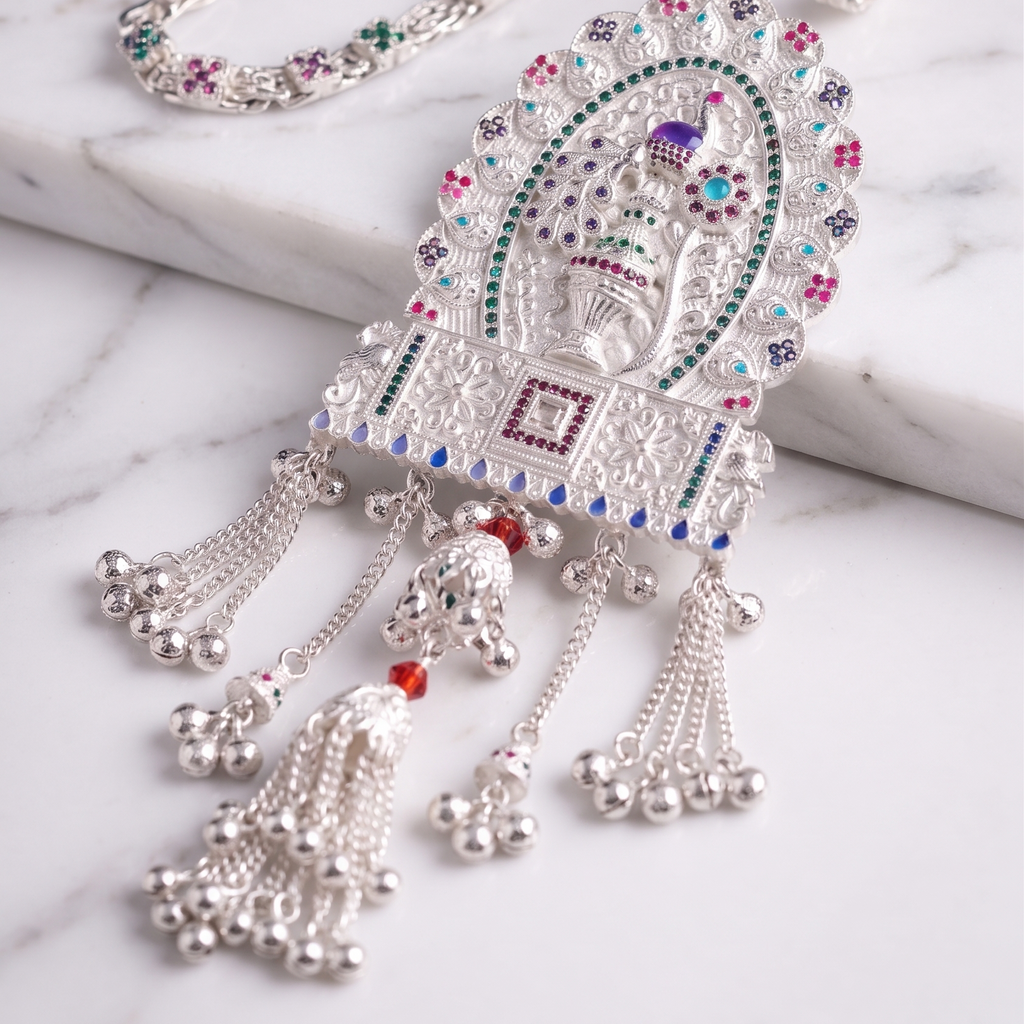Floral Peacock Heritage Kandora with Multi-Strand Tassels by Radhe Payal