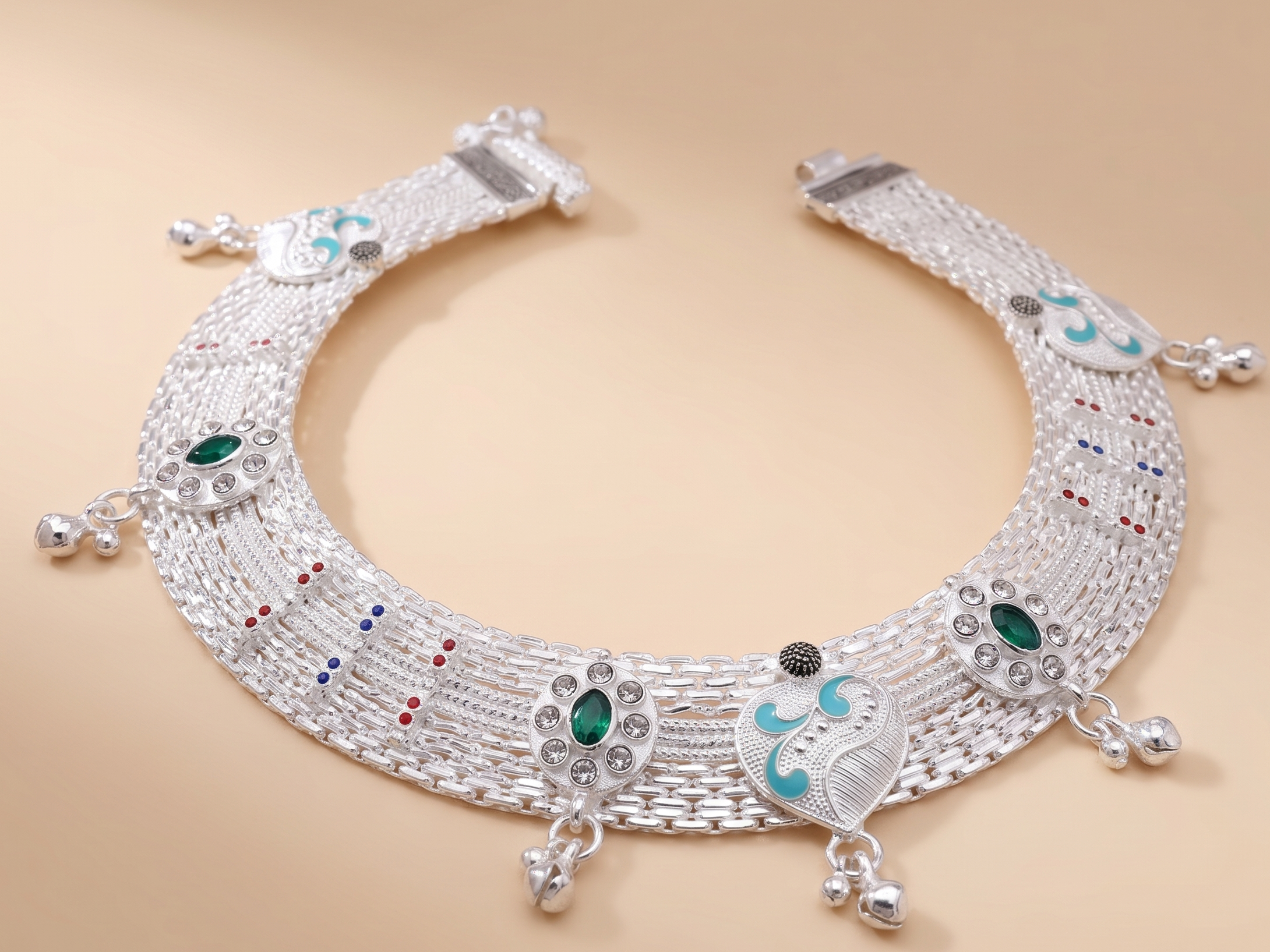 Vintage Boho Meenakari Anklets – Premium Silver-Plated Imitation Payal Set