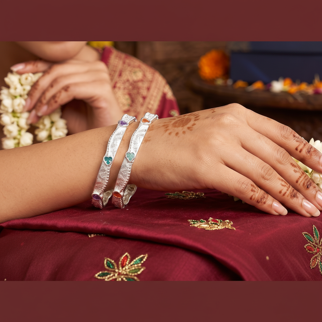 Designer German Silver Bangles for Women – Elegant Silver Plated Jewellery